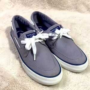 Sperry Pier Wave Boat Sneaker, Womens 9, Excellent Condition, Grey Canvas